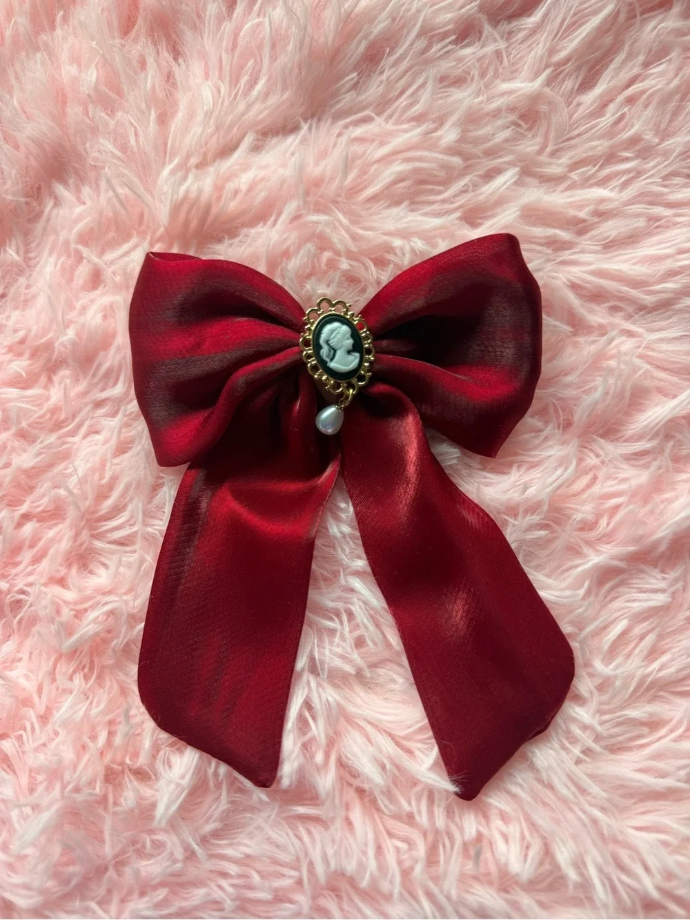 Francesca's Red Satin Cameo Bow Hair Clip